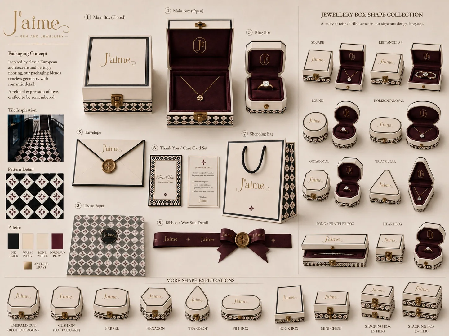J’aime jewellery box shape collection and packaging system