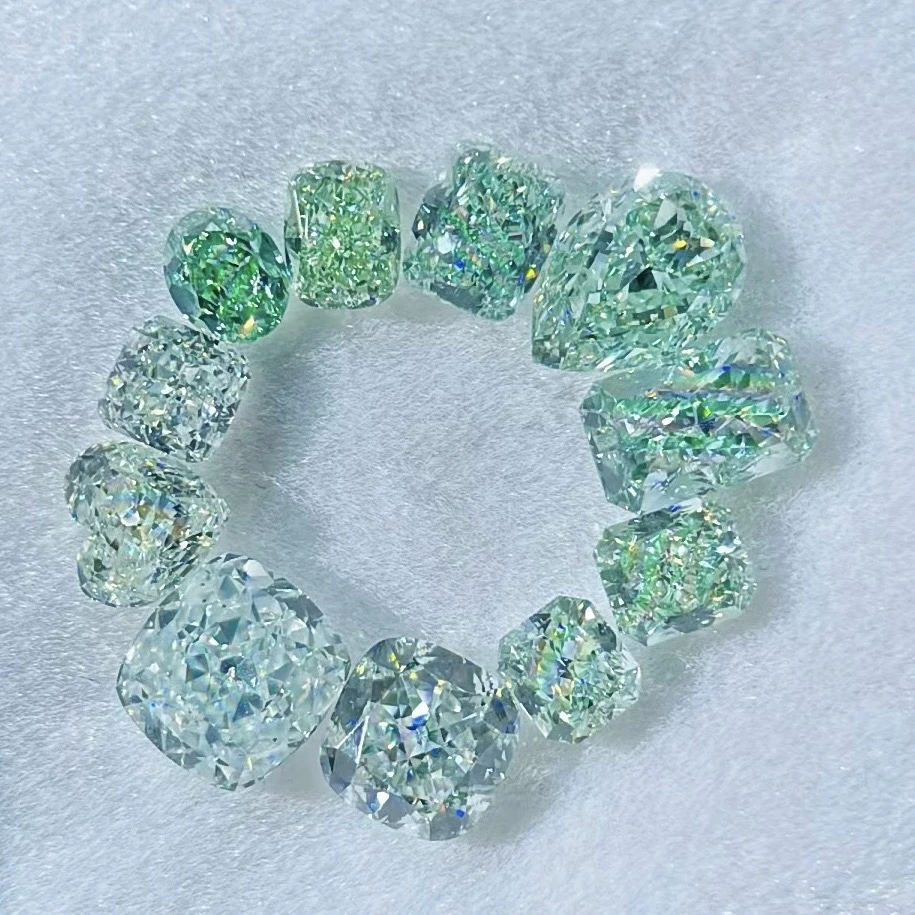 Pale green coloured diamonds arranged in a circle
