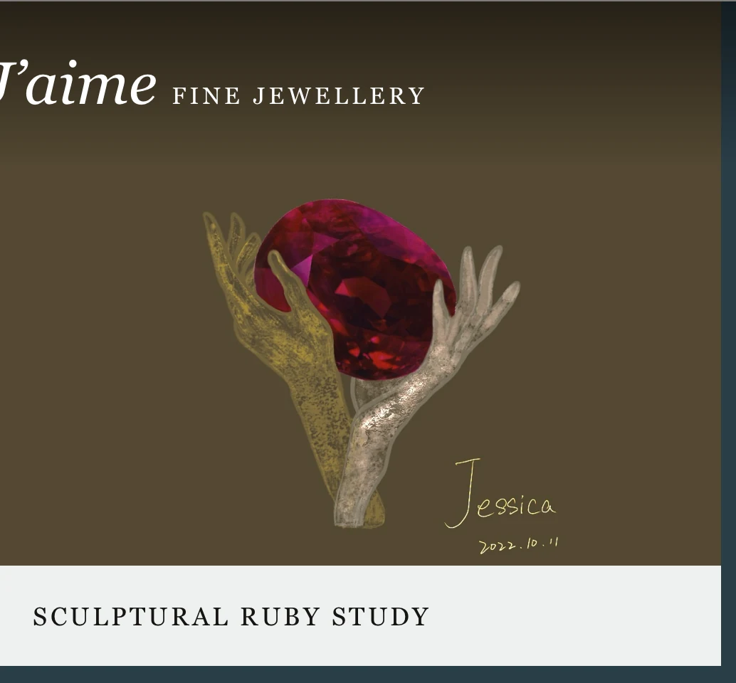 Sculptural ruby jewellery concept held by two hands